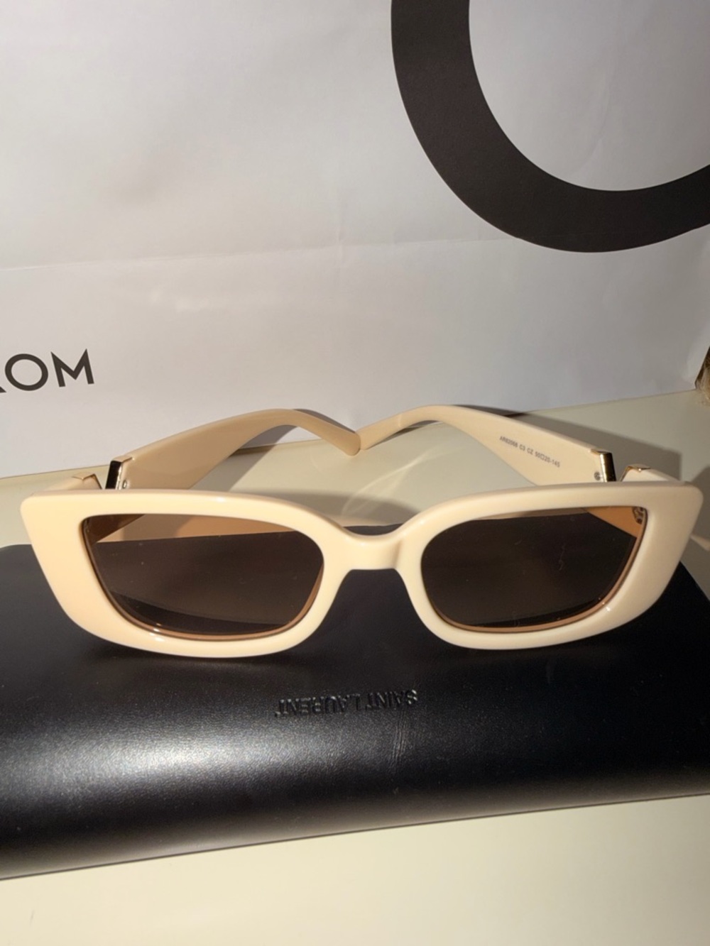 Cream Slim Cat-Eye Sunglasses with Dark Lenses - Picture 2 of 3